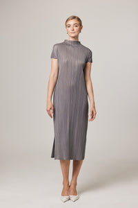 Brittny Plissé Satin Mock neck H Dress
