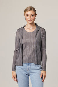 Taylor Plissé Satin Zip-up Hooded Jacket