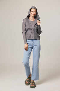 Taylor Plissé Satin Zip-up Hooded Jacket