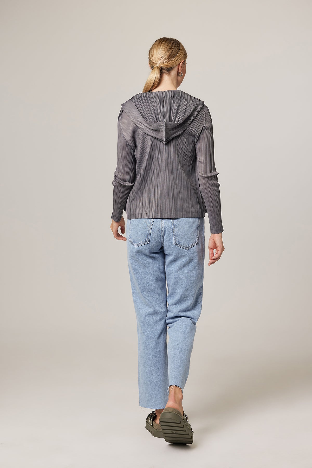 Taylor Plissé Satin Zip-up Hooded Jacket