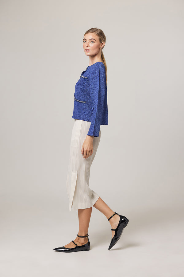 Lucia Tweed Print Plissé Satin Jacket