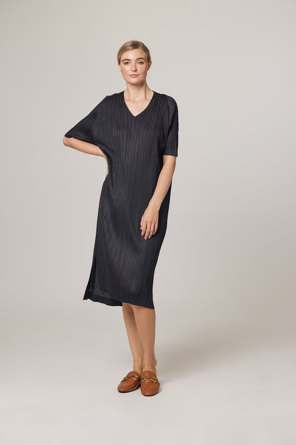 (Back in Stock) Erika Summer Plissé Satin Vneck Dress