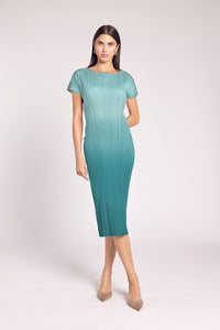 Valentina Ombre Plissé Satin Cap-Sleeve Dress