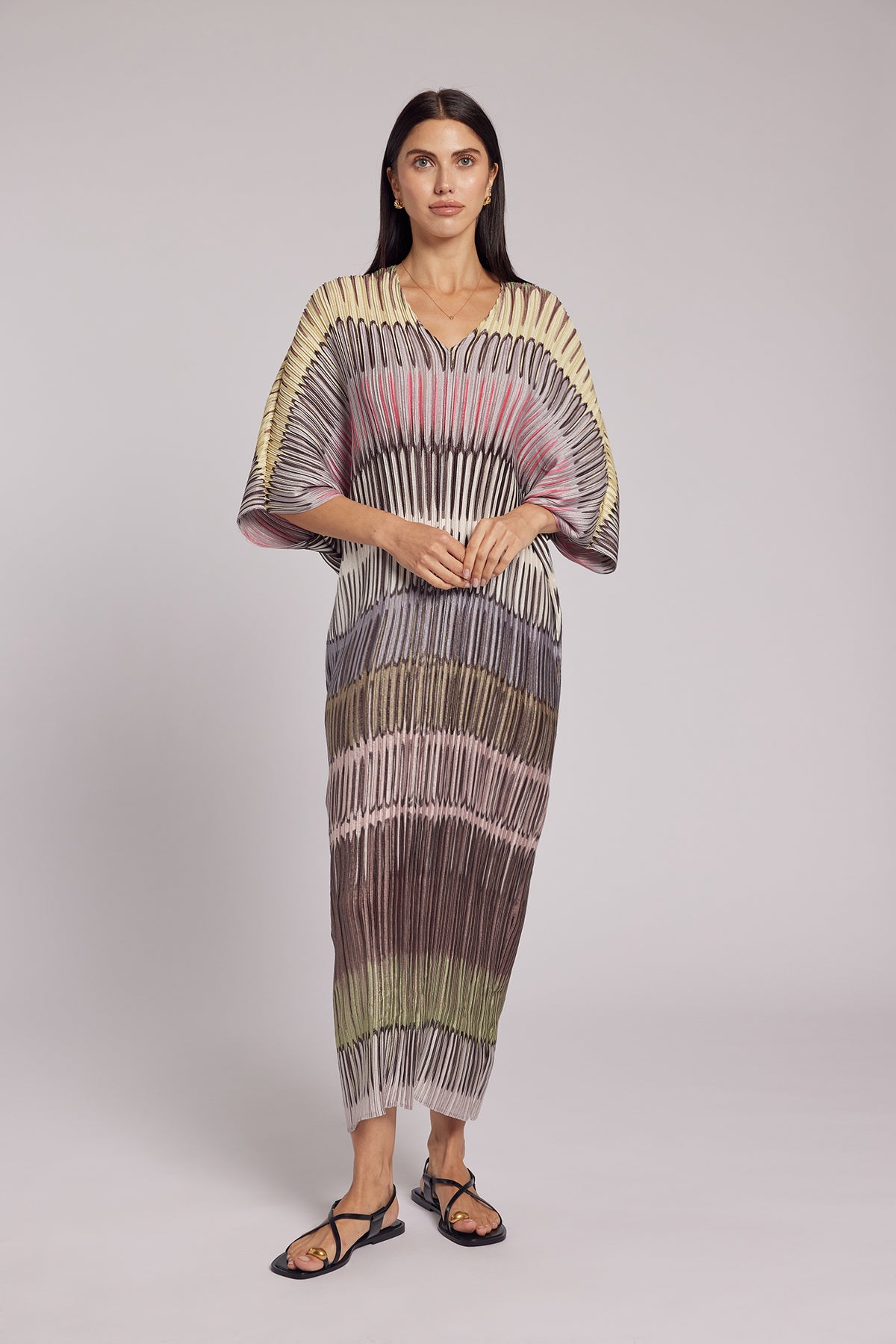 Savanna Painterly Stripes Plissé Kaftan Dress