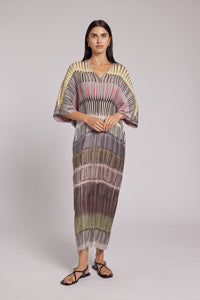 Savanna Painterly Stripes Plissé Kaftan Dress