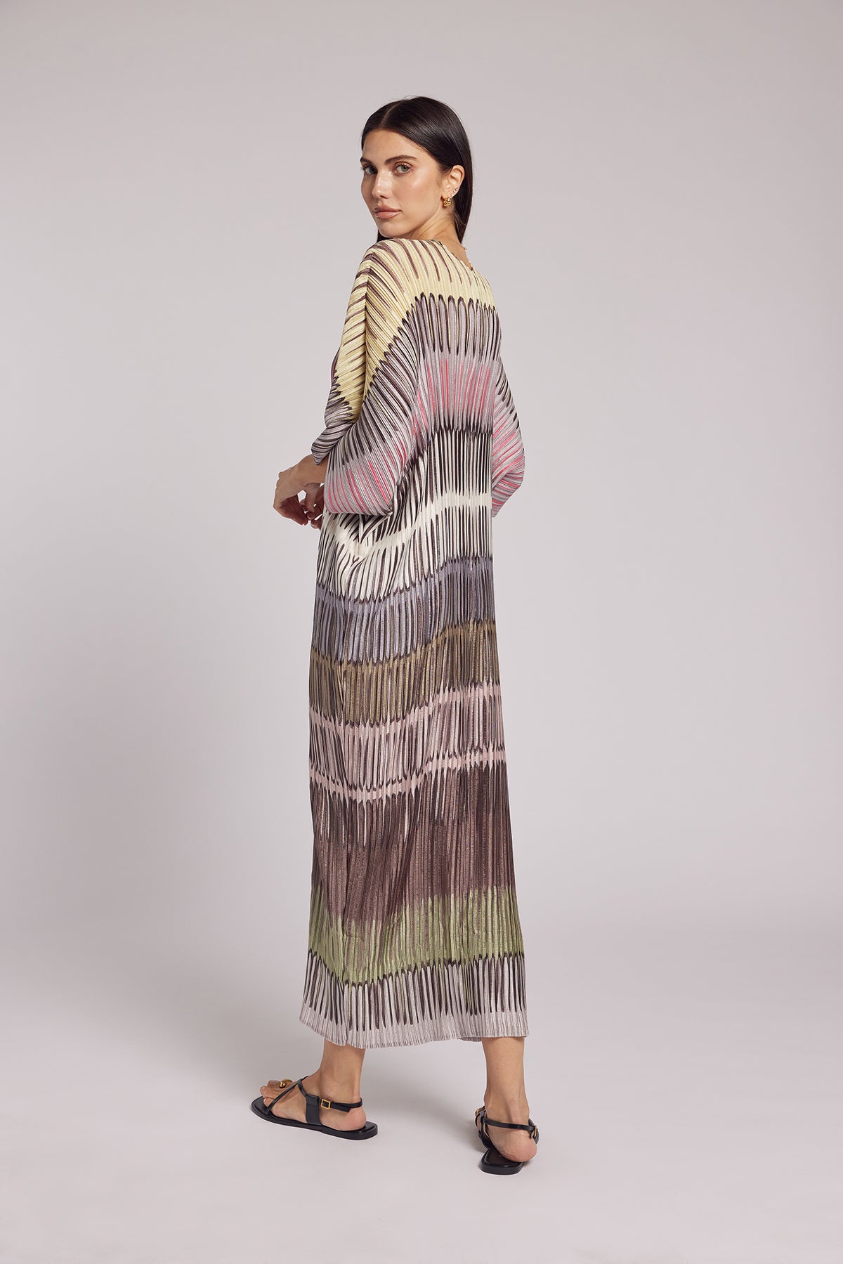 Savanna Painterly Stripes Plissé Kaftan Dress