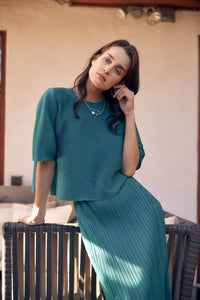 Sophia Plissé Satin Column Skirt