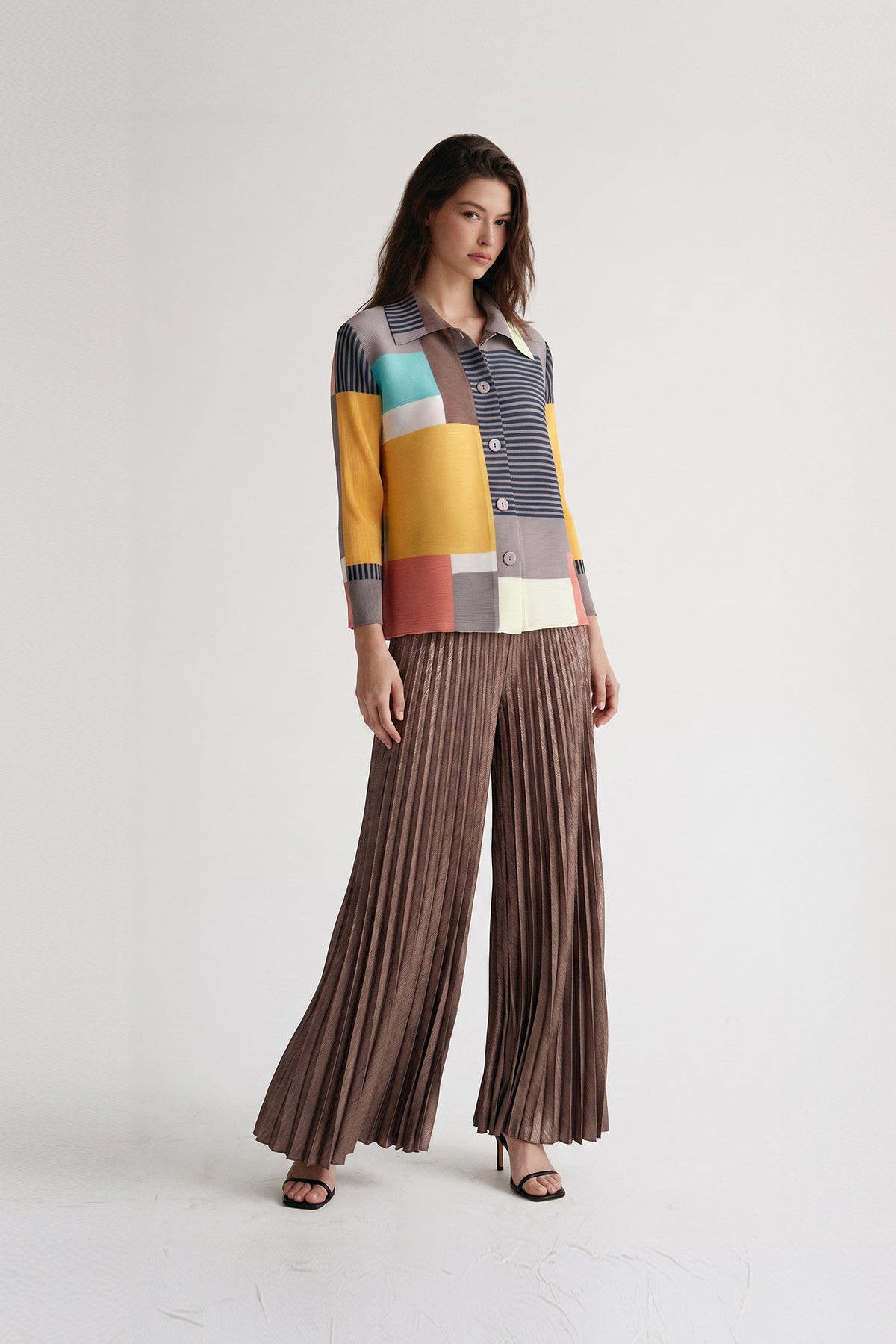 Freya Crystal Pleats Shirt - Latte Mix