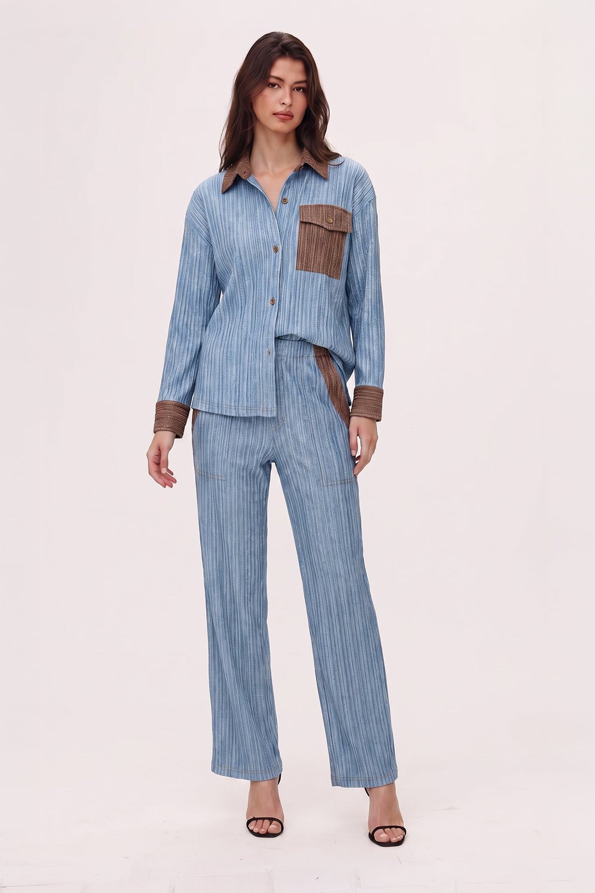 Camille Contrast Denim Pleated Shirt