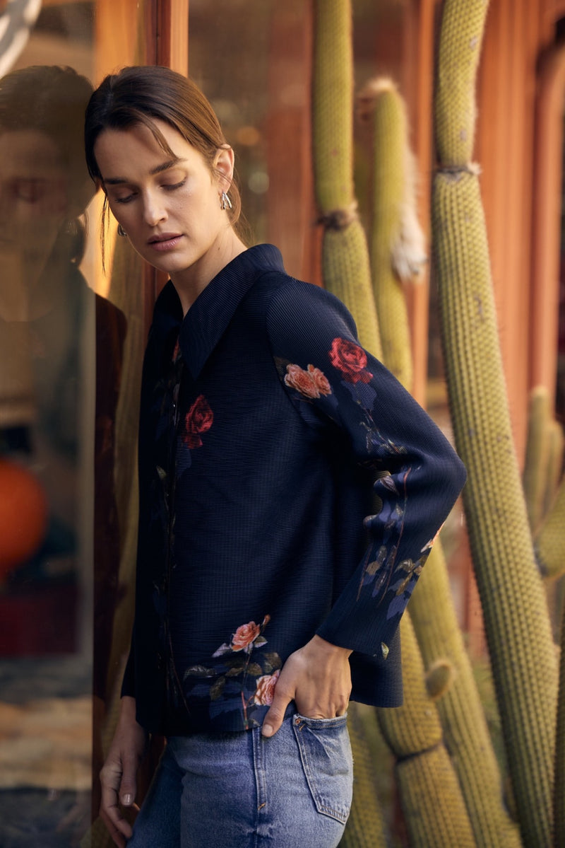 Elizabeth Rose Garden Crystal Pleats Shirt