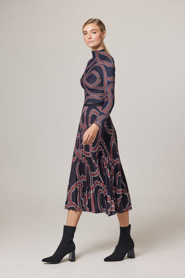 (BACK IN STOCK) Inès Ribbon Print Pleated Skirt