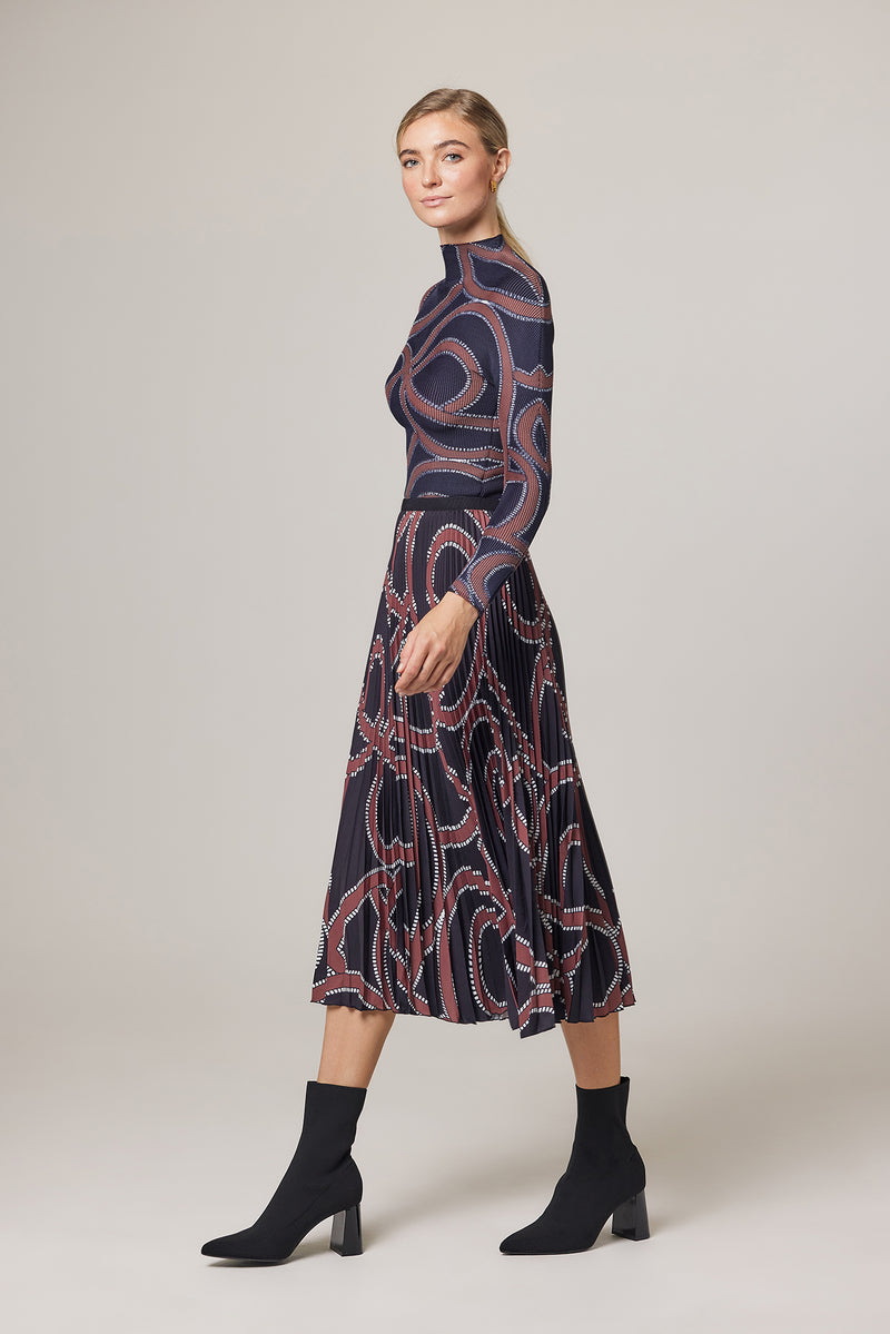 Inès Ribbon Print Pleated Skirt