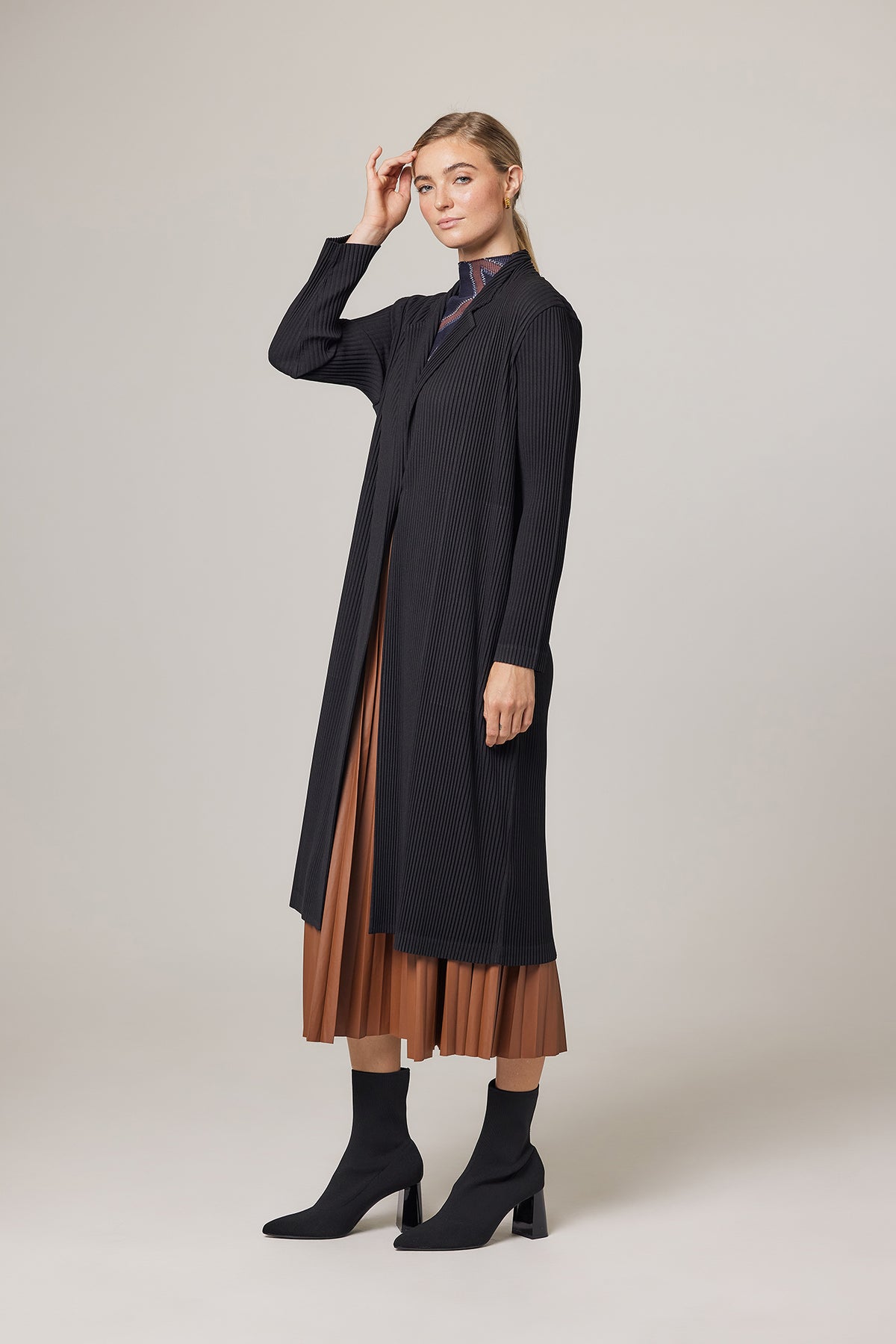 Ella Double Knit Plissé Blazer Trench