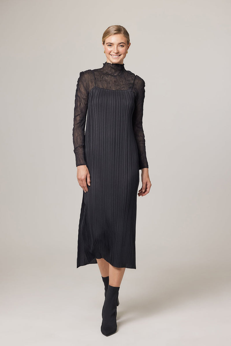 Christine Plissé Satin Slip Dress