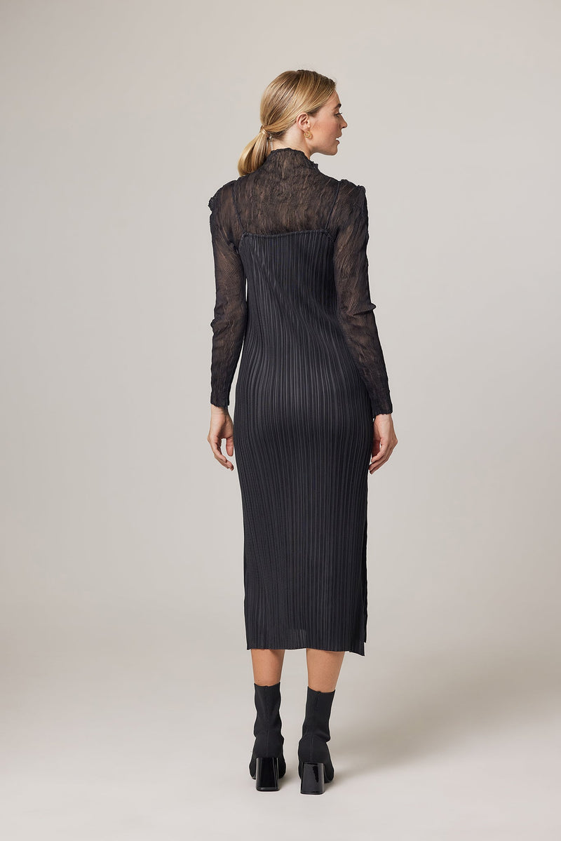 Christine Plissé Satin Slip Dress