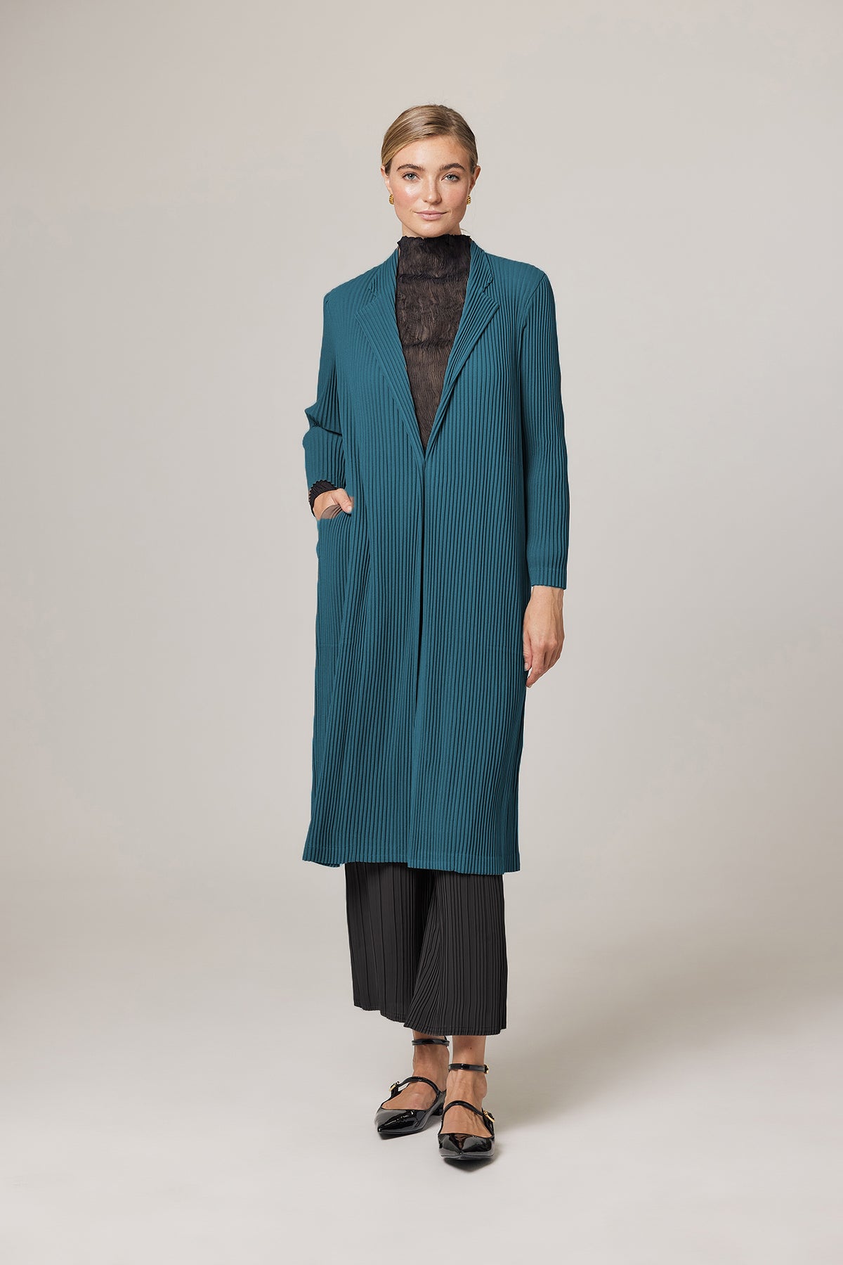 Ella Double Knit Plissé Blazer Trench