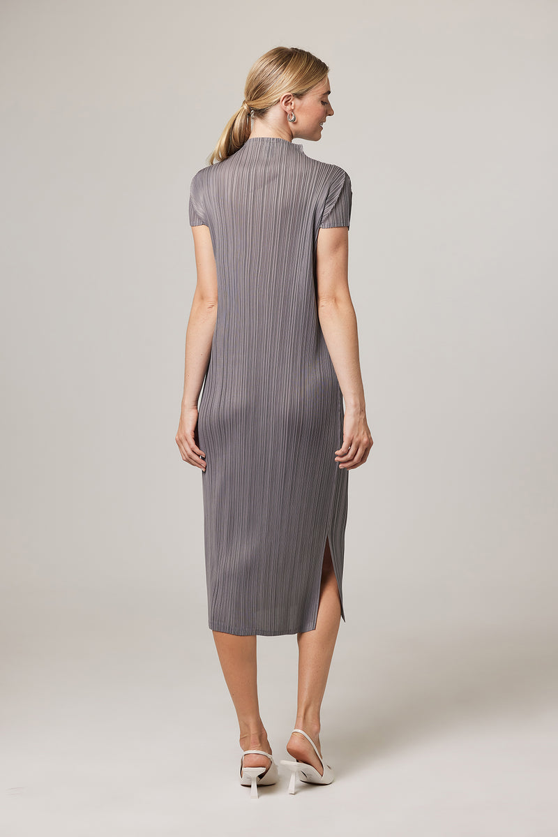 Brittny Plissé Satin Mock neck H Dress