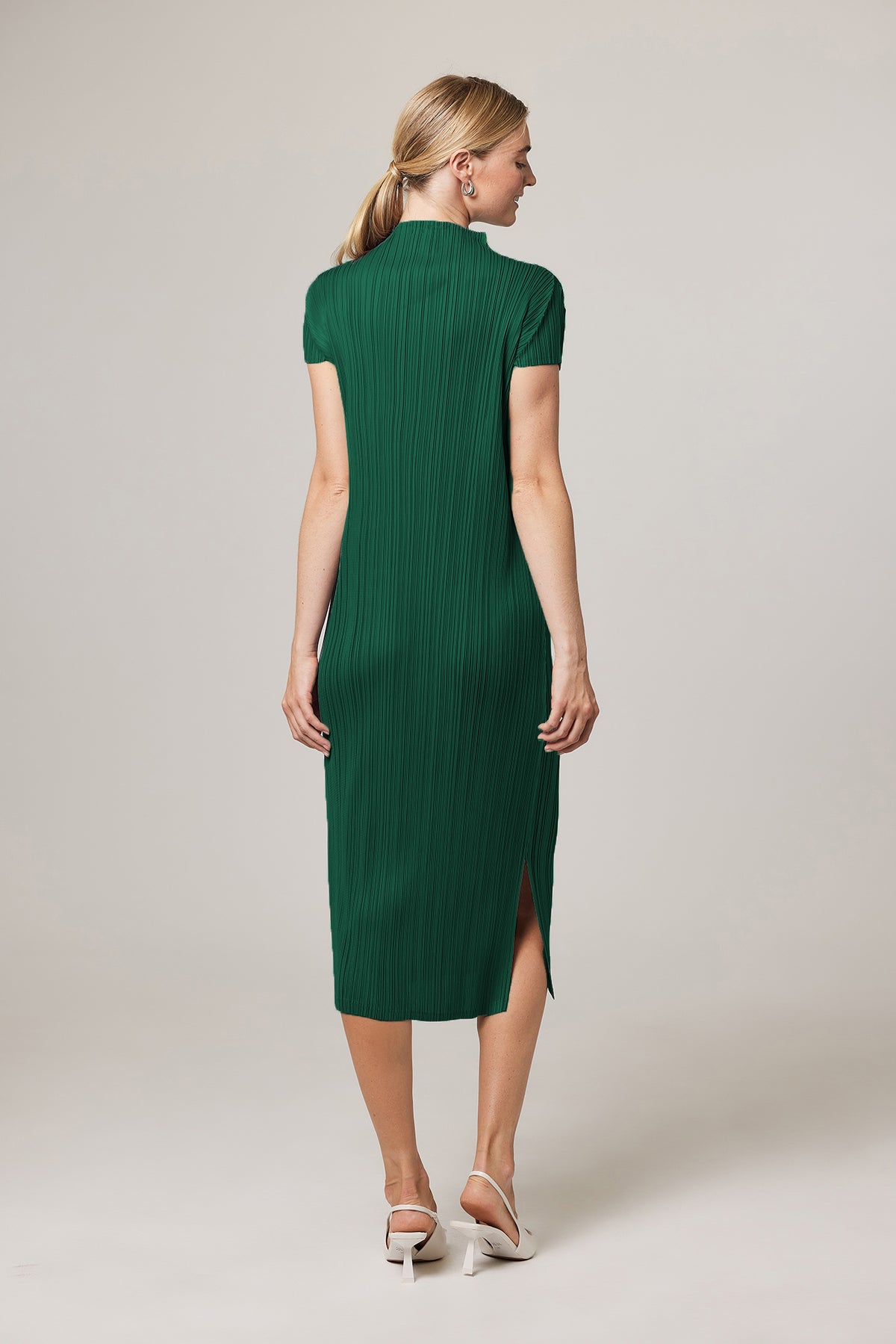 plisse cocktail dress Brittny Pliss Satin Mock neck H Dress
