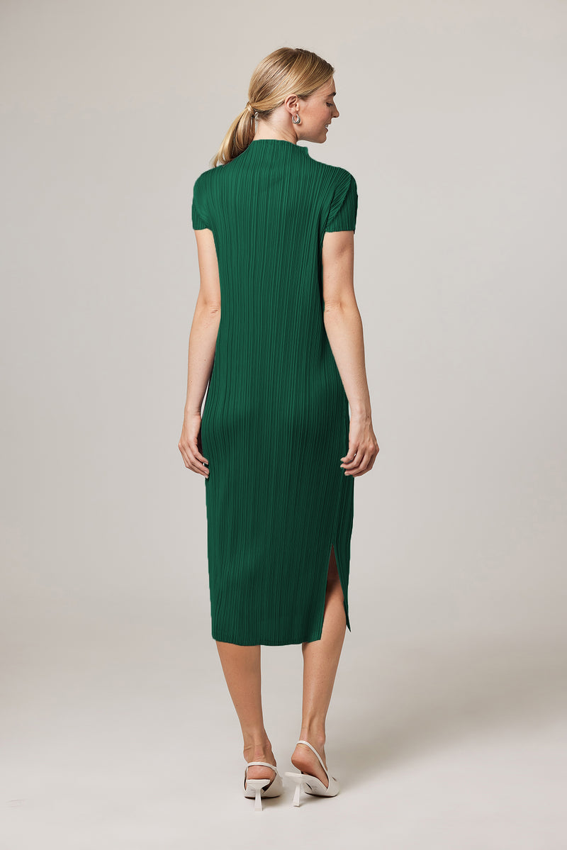 Brittny Plissé Satin Mock neck H Dress