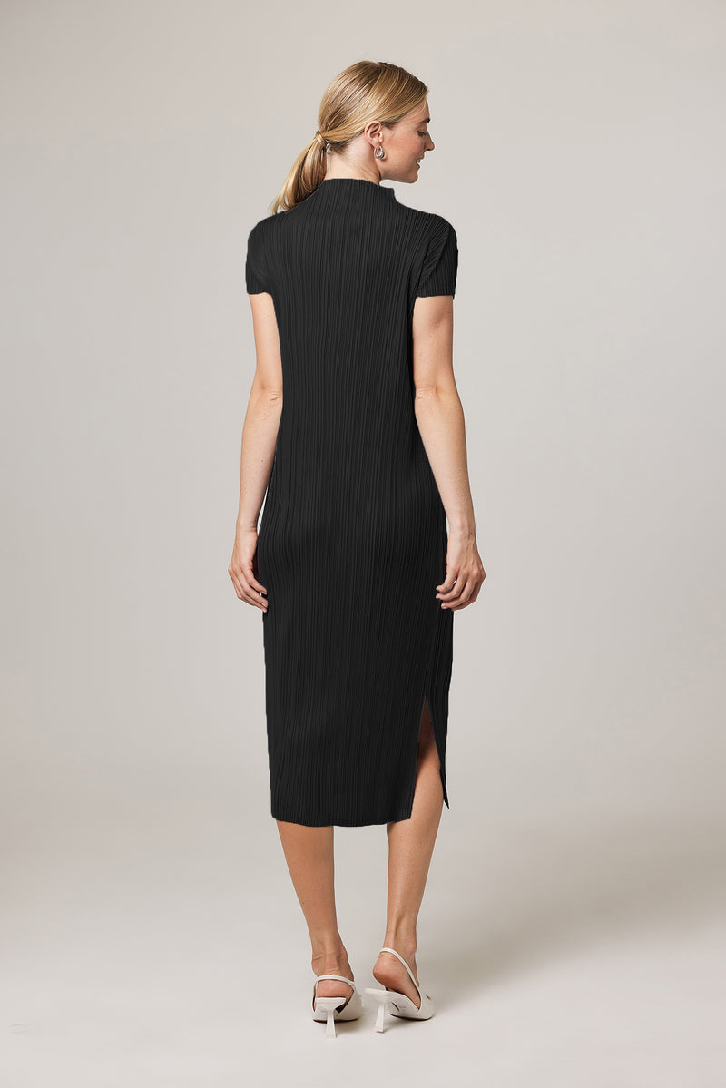 Brittny Plissé Satin Mock neck H Dress