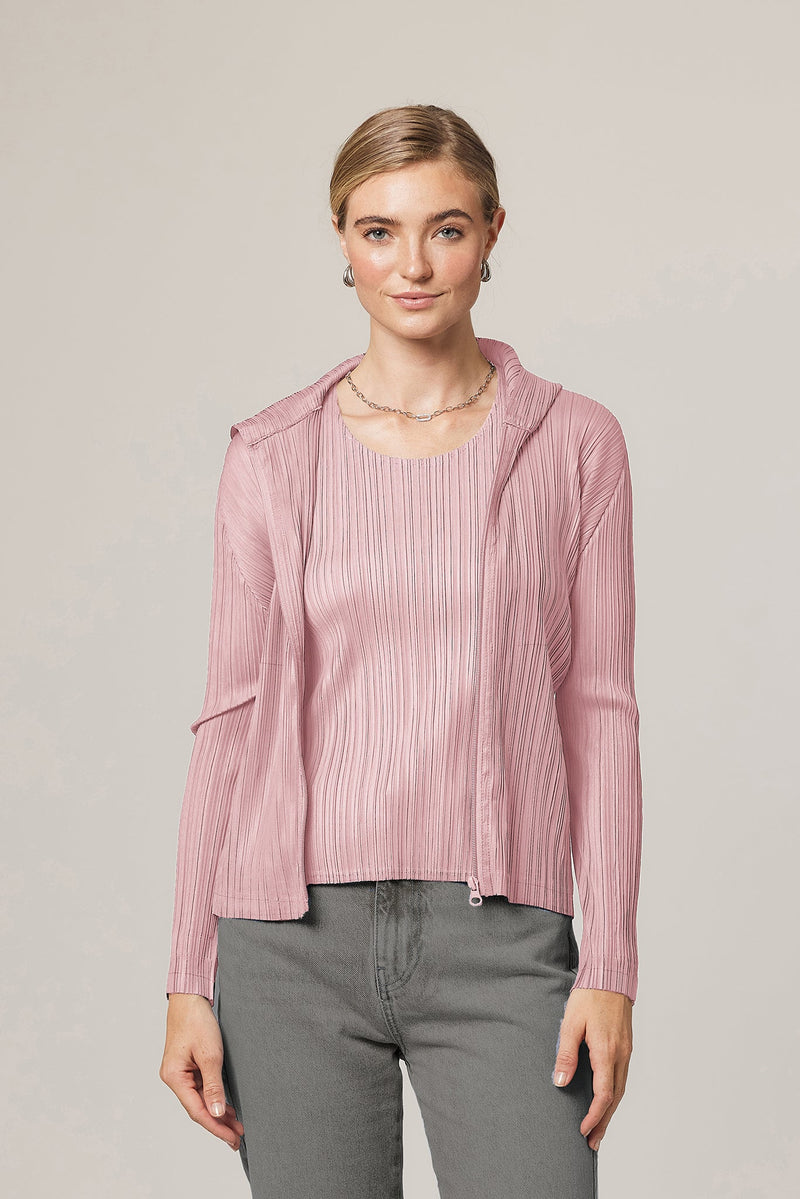 Taylor Plissé Satin Zip-up Hooded Jacket