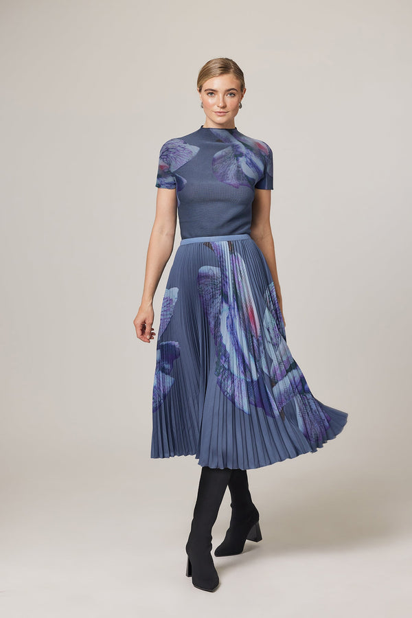 Agata Coral Print Pleated Skirt