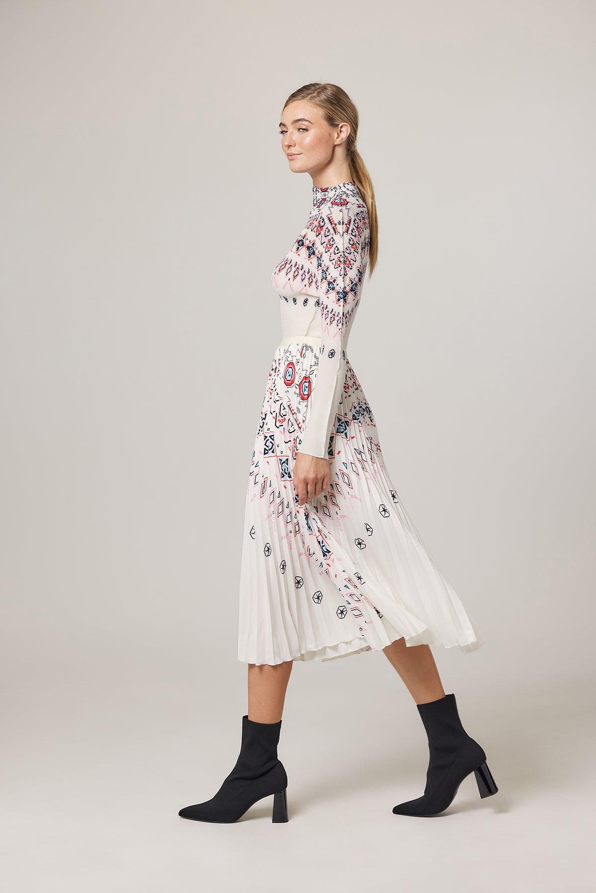 Noelle Fair-Isle Print Pleated Skirt