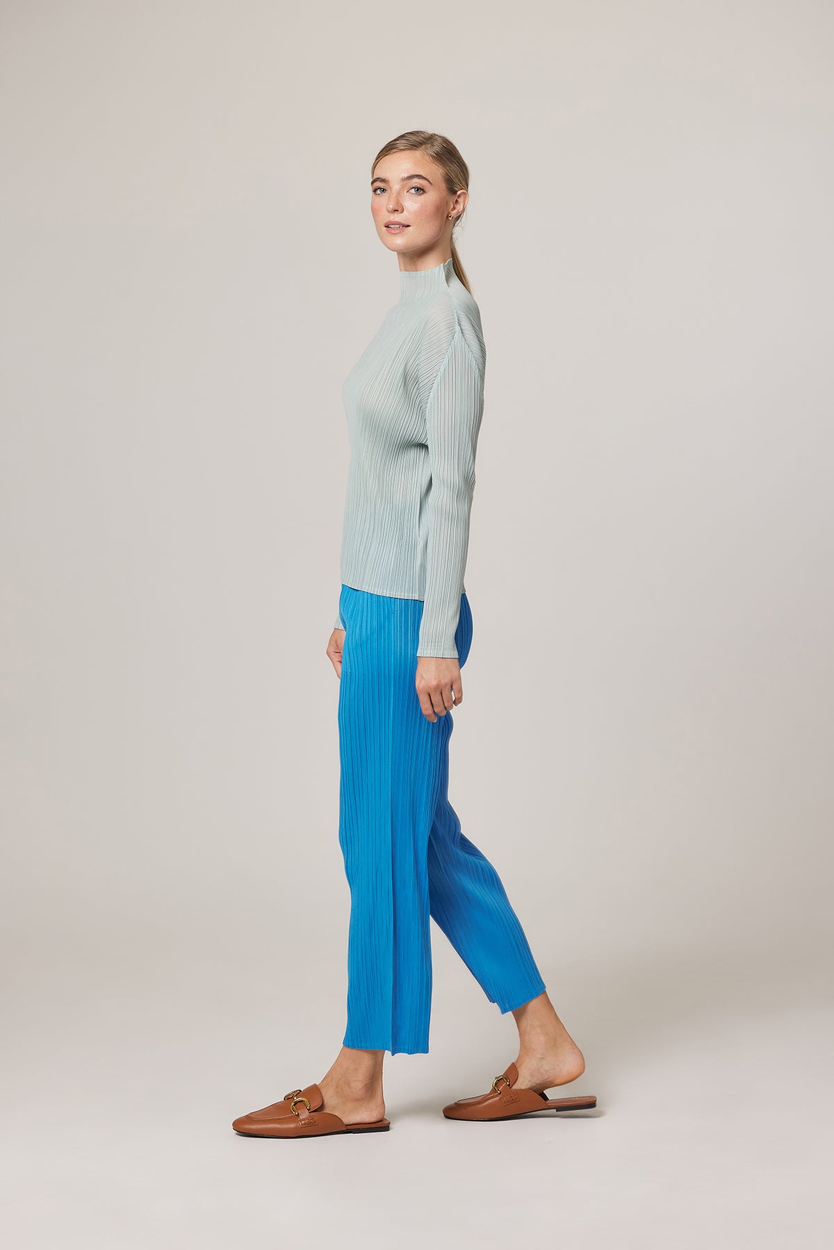 Harper Mockneck Long Sleeve Plissé Satin Top