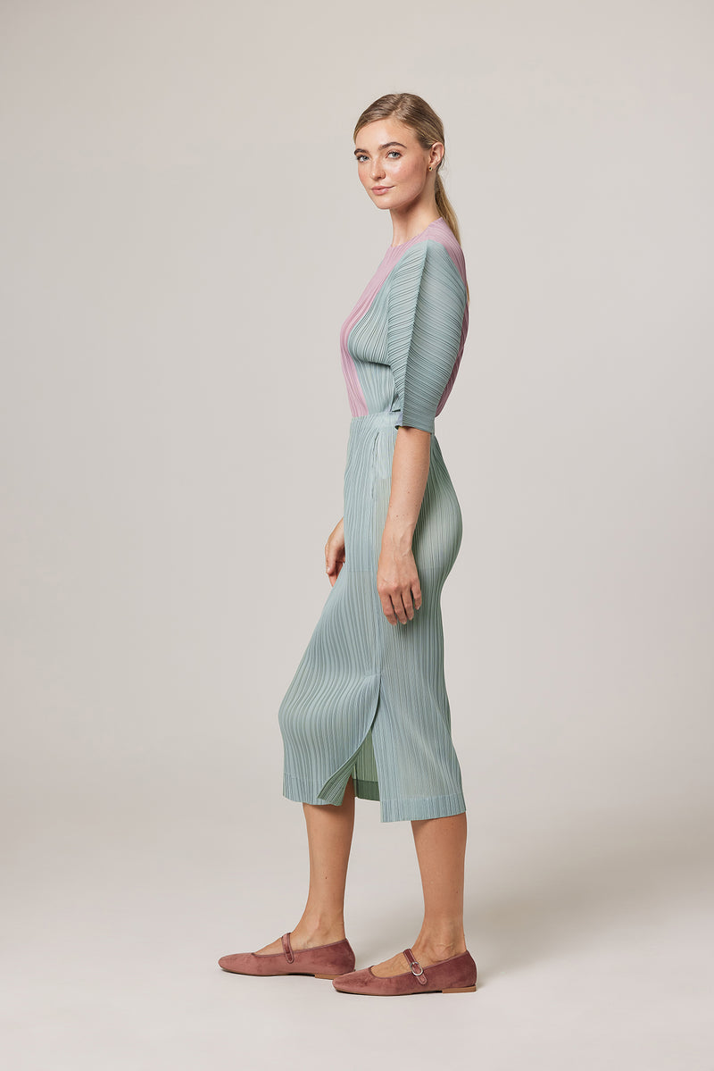 Isabella Plissé Satin Color-block Top