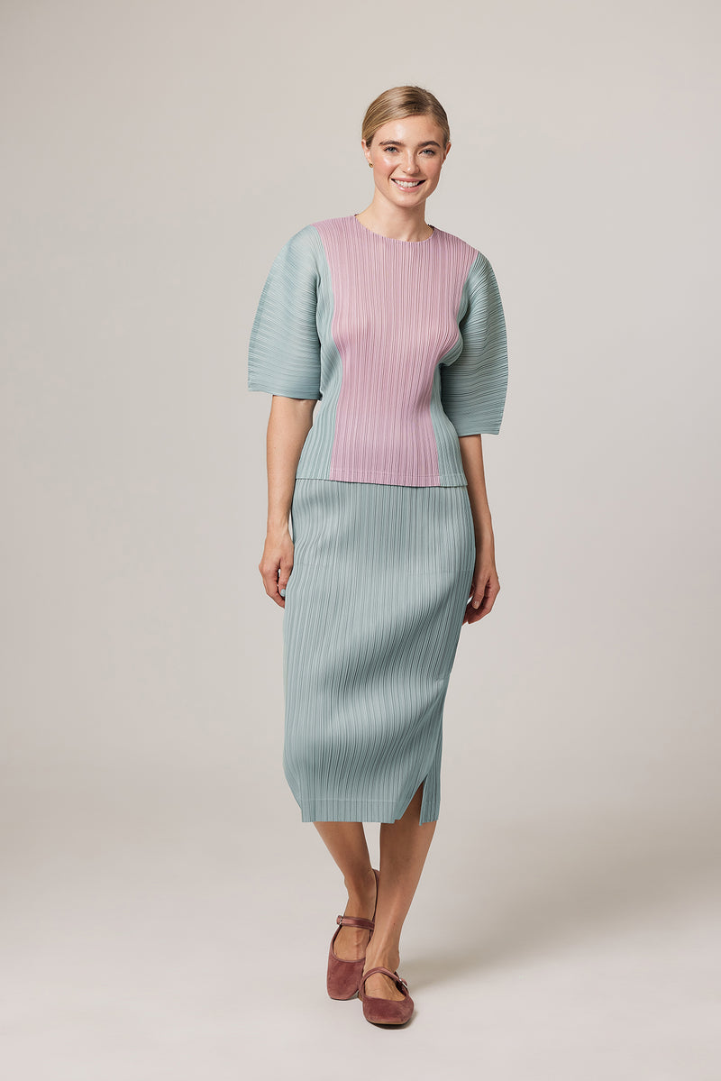 Isabella Plissé Satin Color-block Top