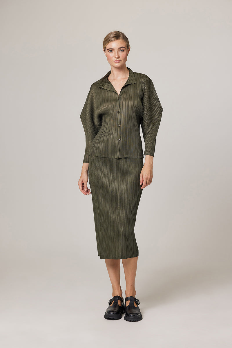 Larissa Back Slit Plissé Satin Skirt