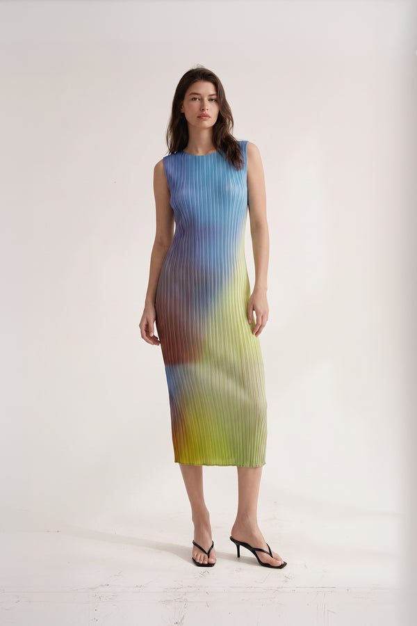 Lydia Prism Plissé Satin Dress