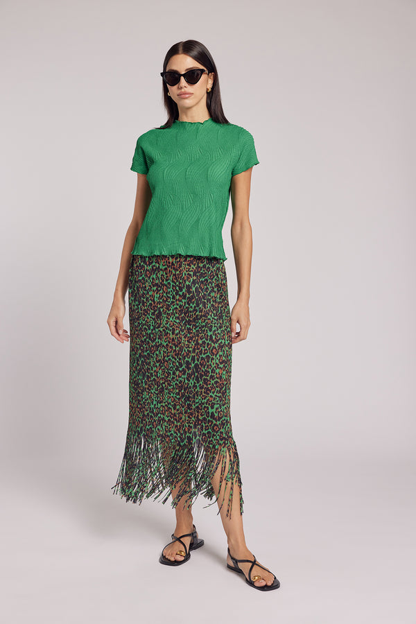 Rebecca Plissé Satin Fringe Skirt