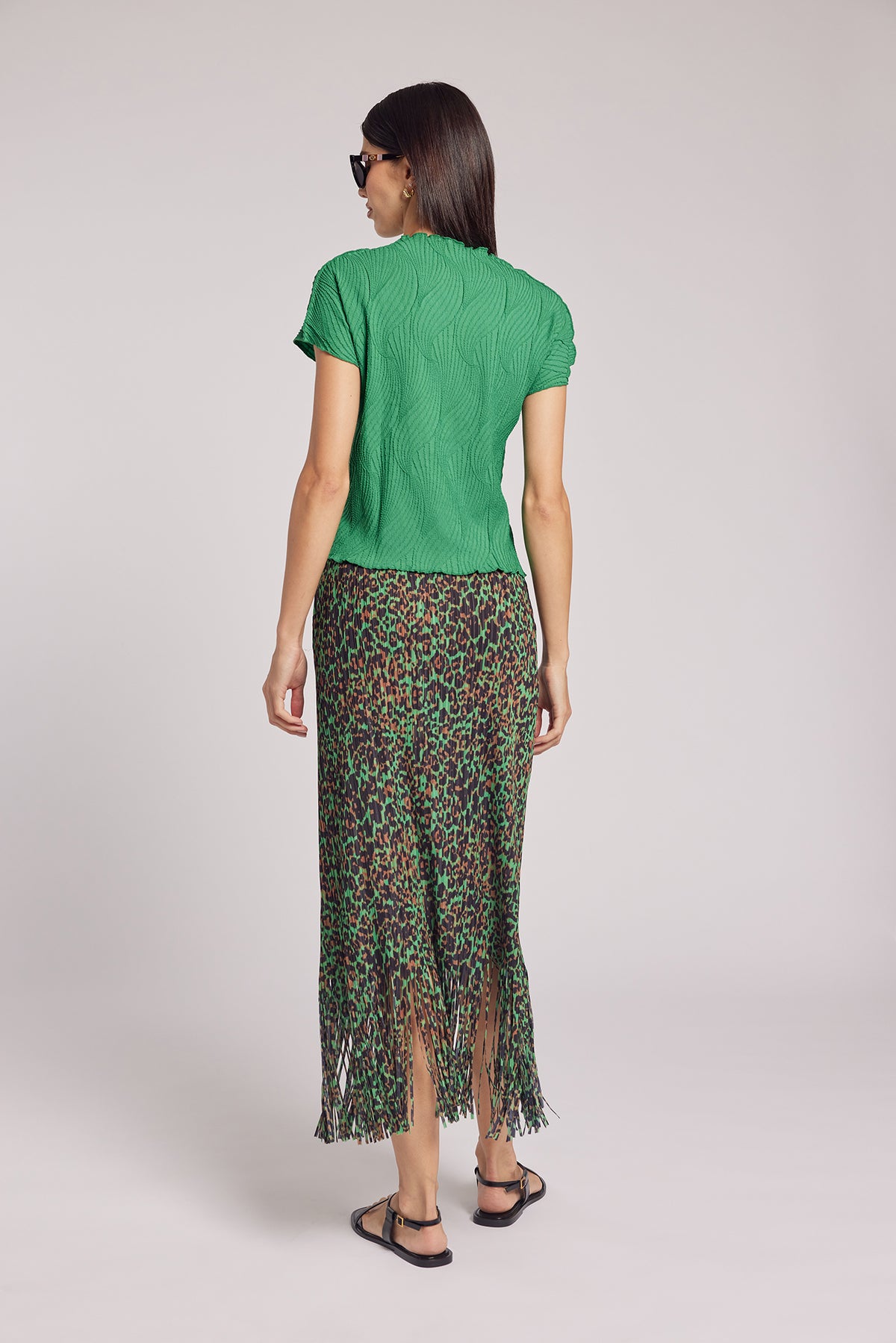Rebecca Plissé Satin Fringe Skirt