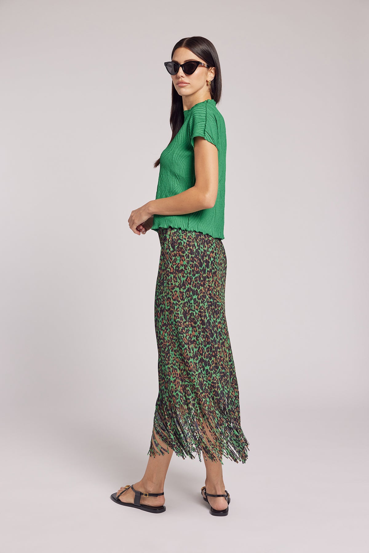 Rebecca Plissé Satin Fringe Skirt