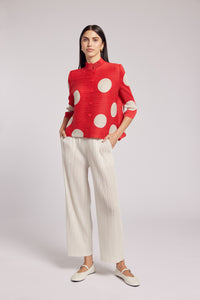 Mari Dot Mandarin Collar Crystal Pleats Shirt