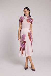 Agata Coral Print Pleated Skirt