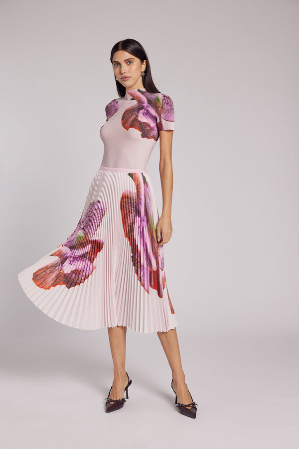 Agata Coral Print Pleated Skirt