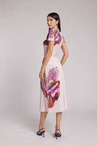 Agata Coral Print Pleated Skirt