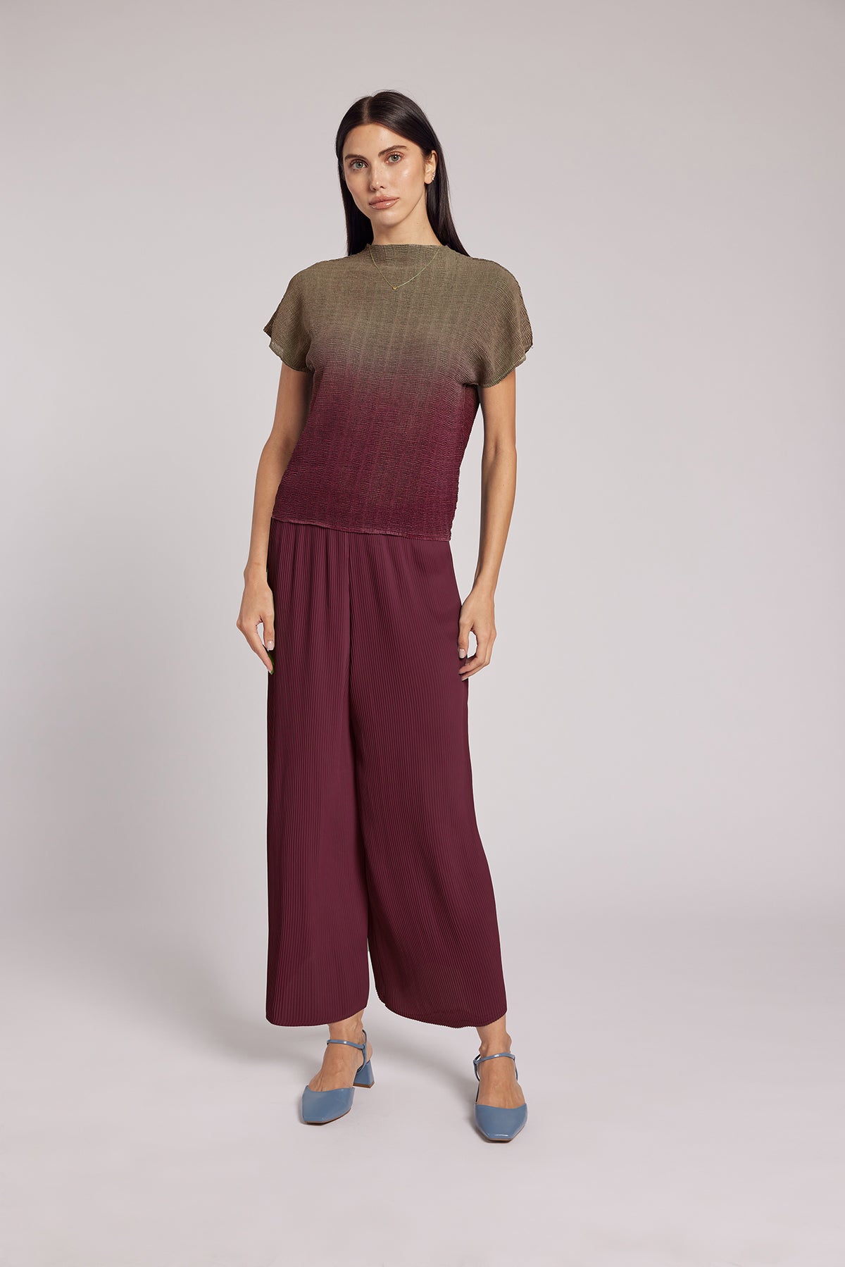 Zoe Soft Matte Plissé Wide-Leg Pant