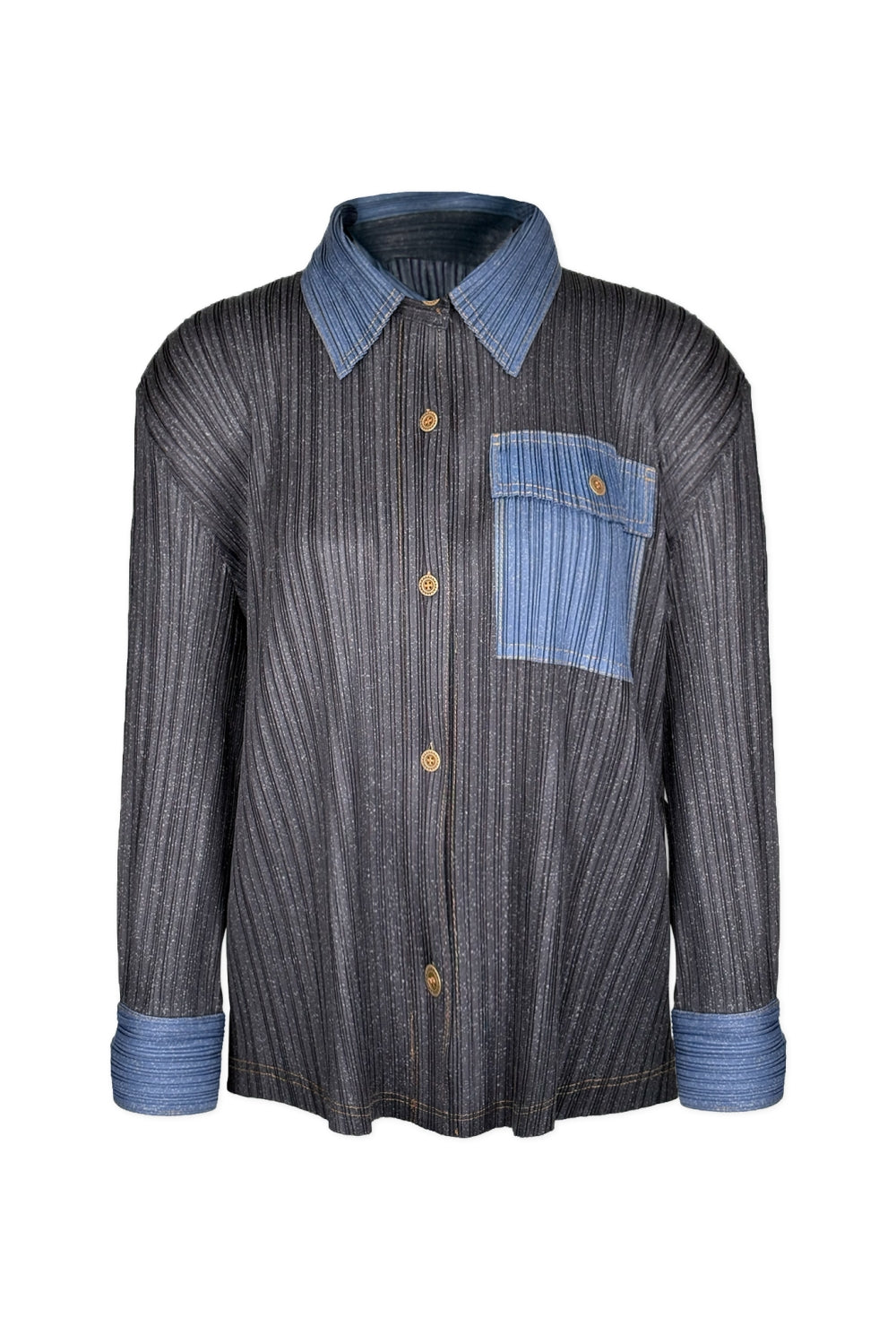 Camille Contrast Denim Pleated Shirt