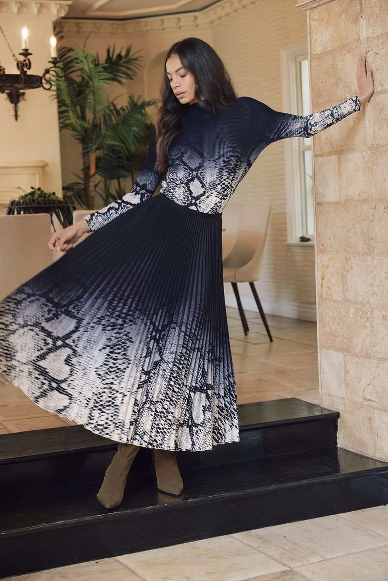 Akira Snakeskin Print Pleated Skirt