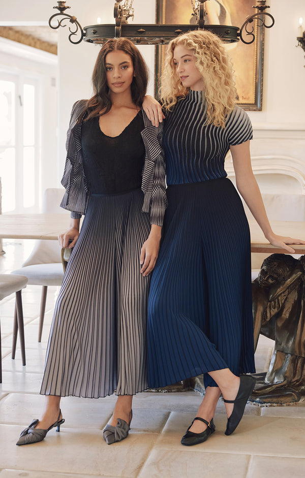 Leah Ombre Chiffon Plissé Palazzo Pant - Grey