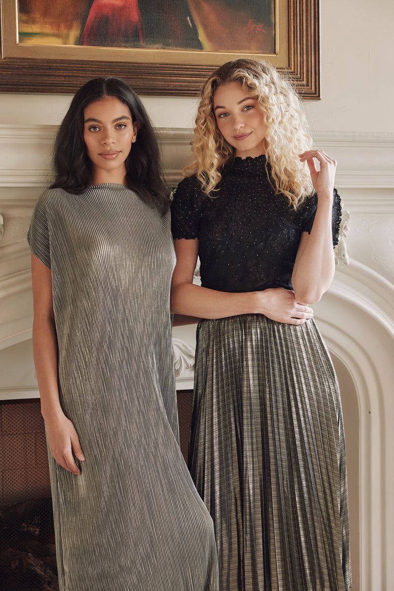 Astra Crystal Gold Beaded Texture Top