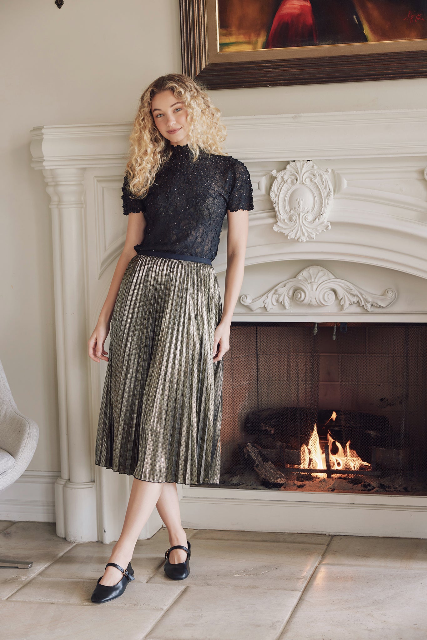 Esther Metallic Accordion Pleated Skirt – Wild Cosmos