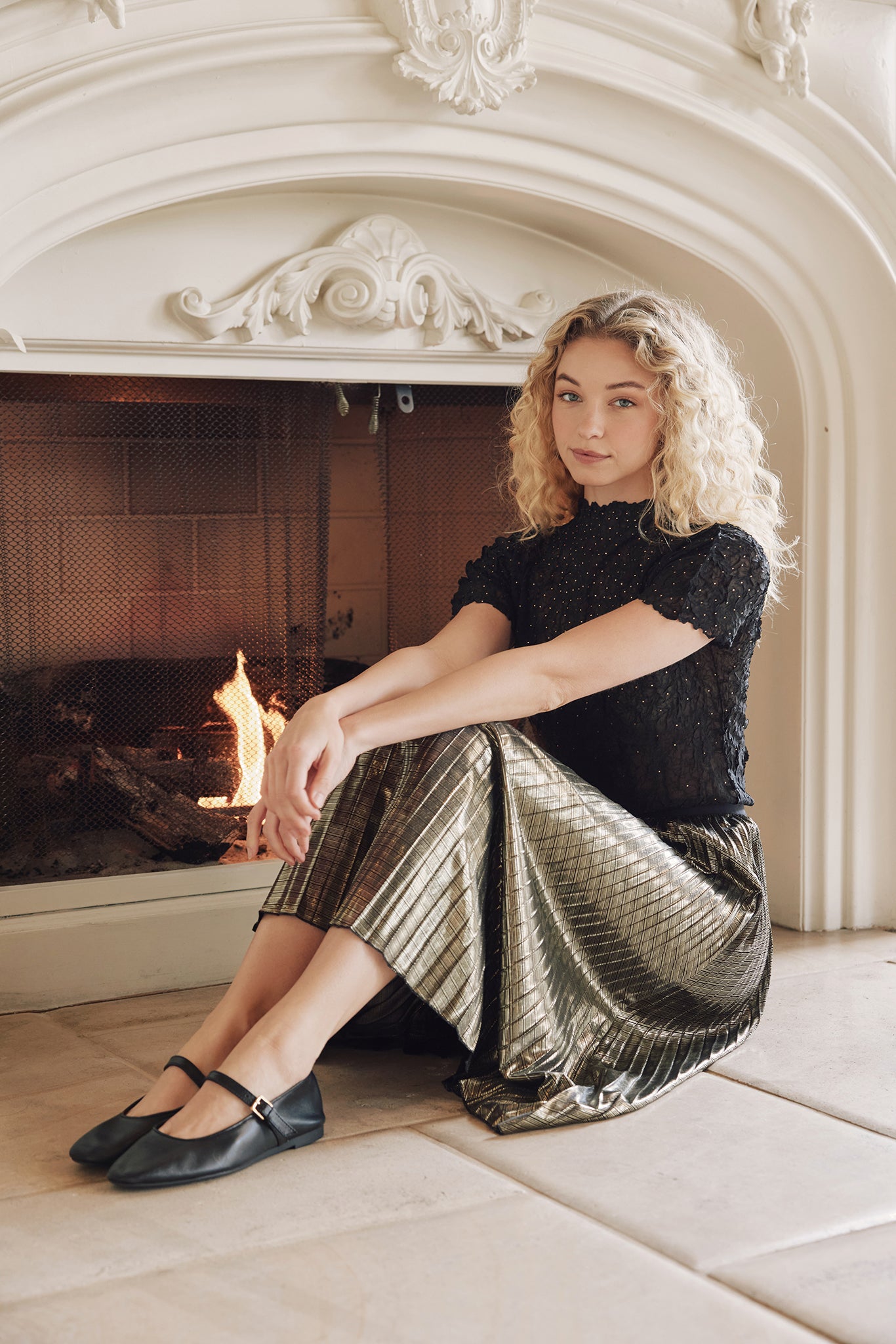 Esther Metallic Accordion Pleated Skirt – Wild Cosmos