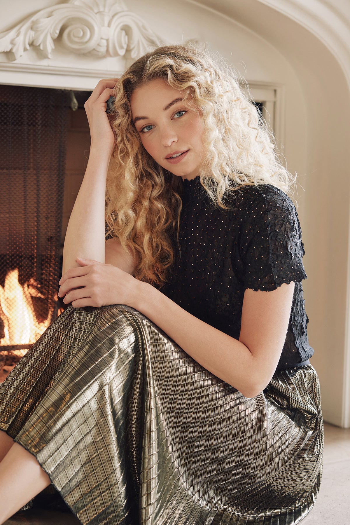 Esther Metallic Accordion Pleated Skirt