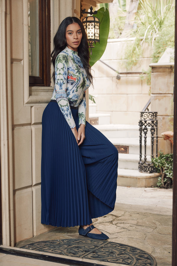 Eve Plissé Palazzo Pant - Navy