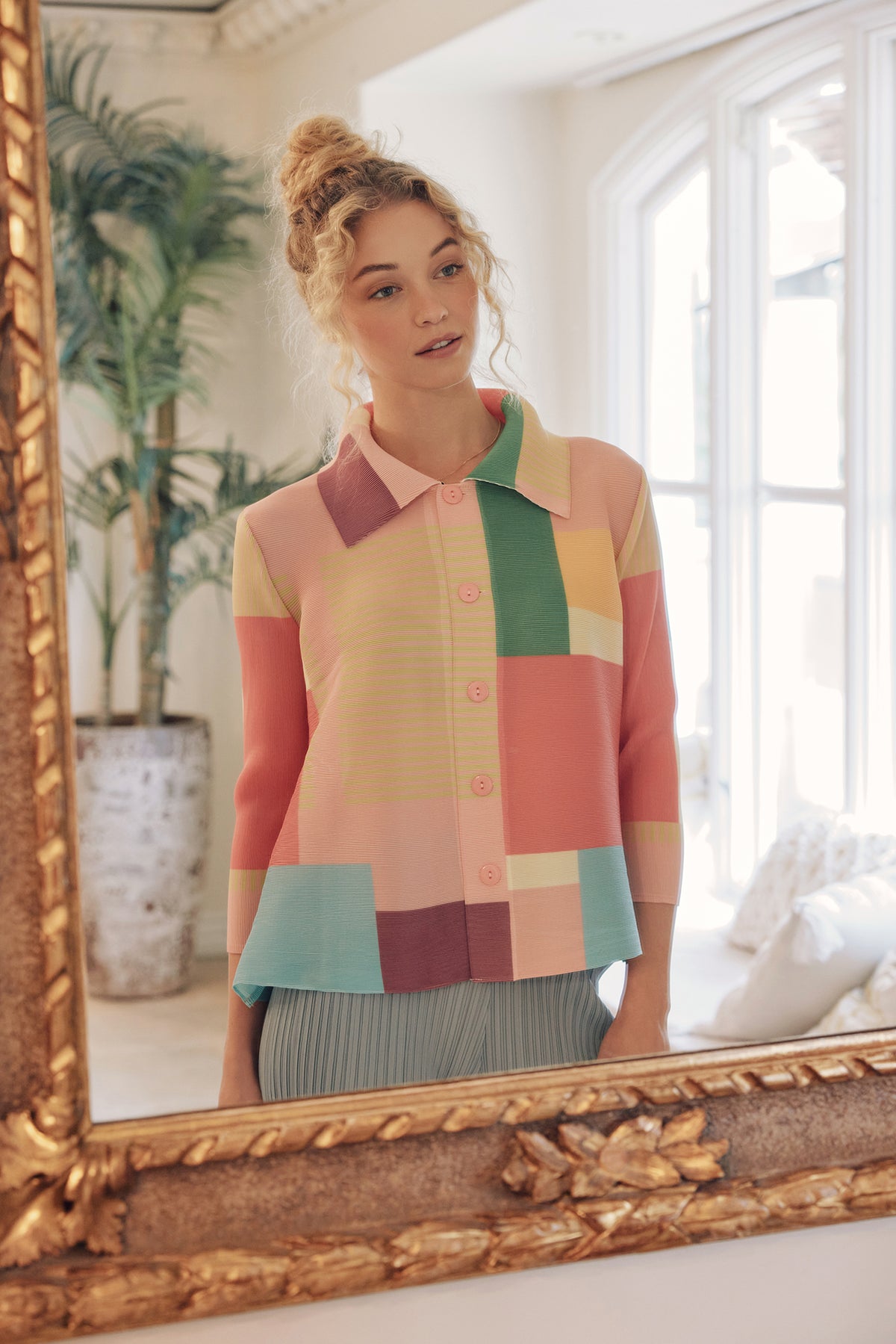Freya Crystal Pleats Shirt - Pink Mix