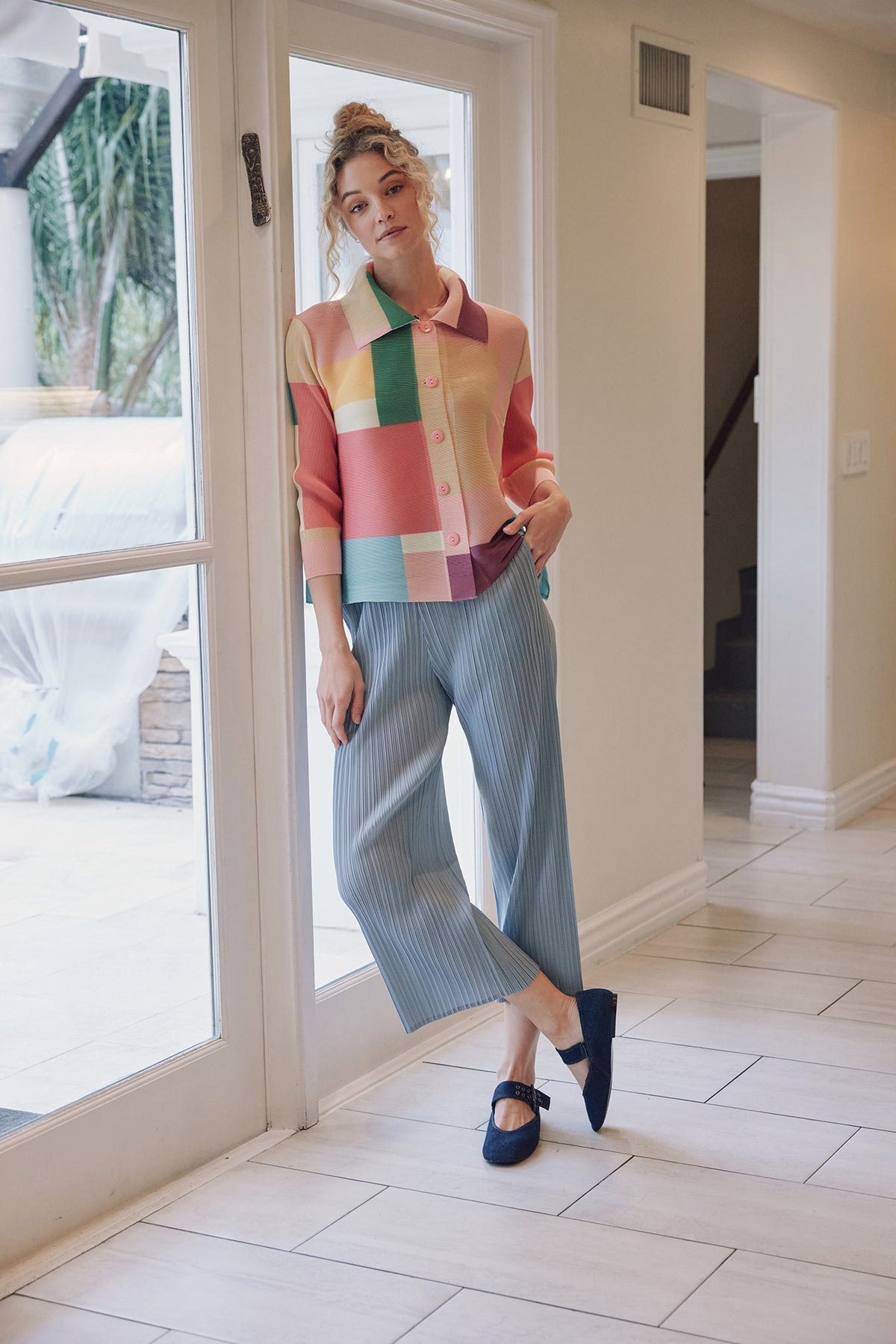 Freya Crystal Pleats Shirt - Pink Mix